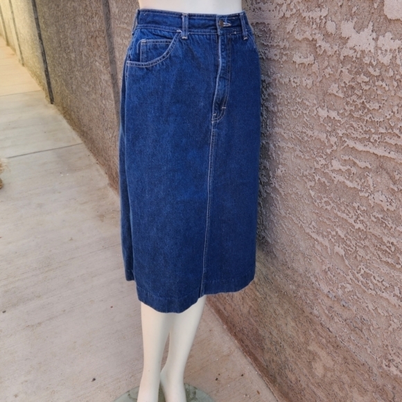 Vintage Oscar De La Renta Denim Skirt/ High‎ Waist Dark Wash Jean Skirt - Picture 2 of 9
